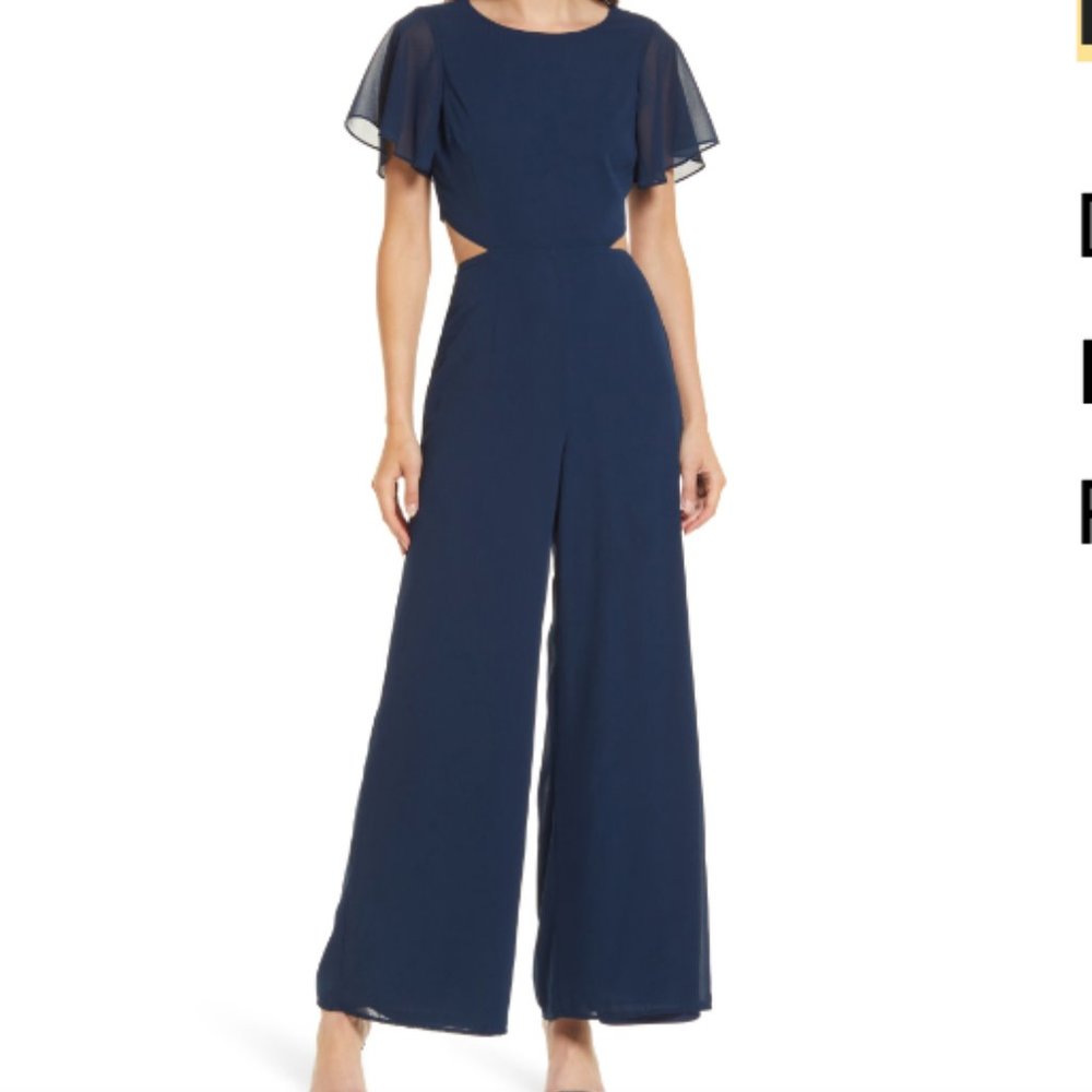 Lulu's Navy Blue Jumpsuit with Back Cut-Out, Size S